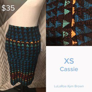 Lularoe Cassie Skirt, Black with Geomtric Colored Design